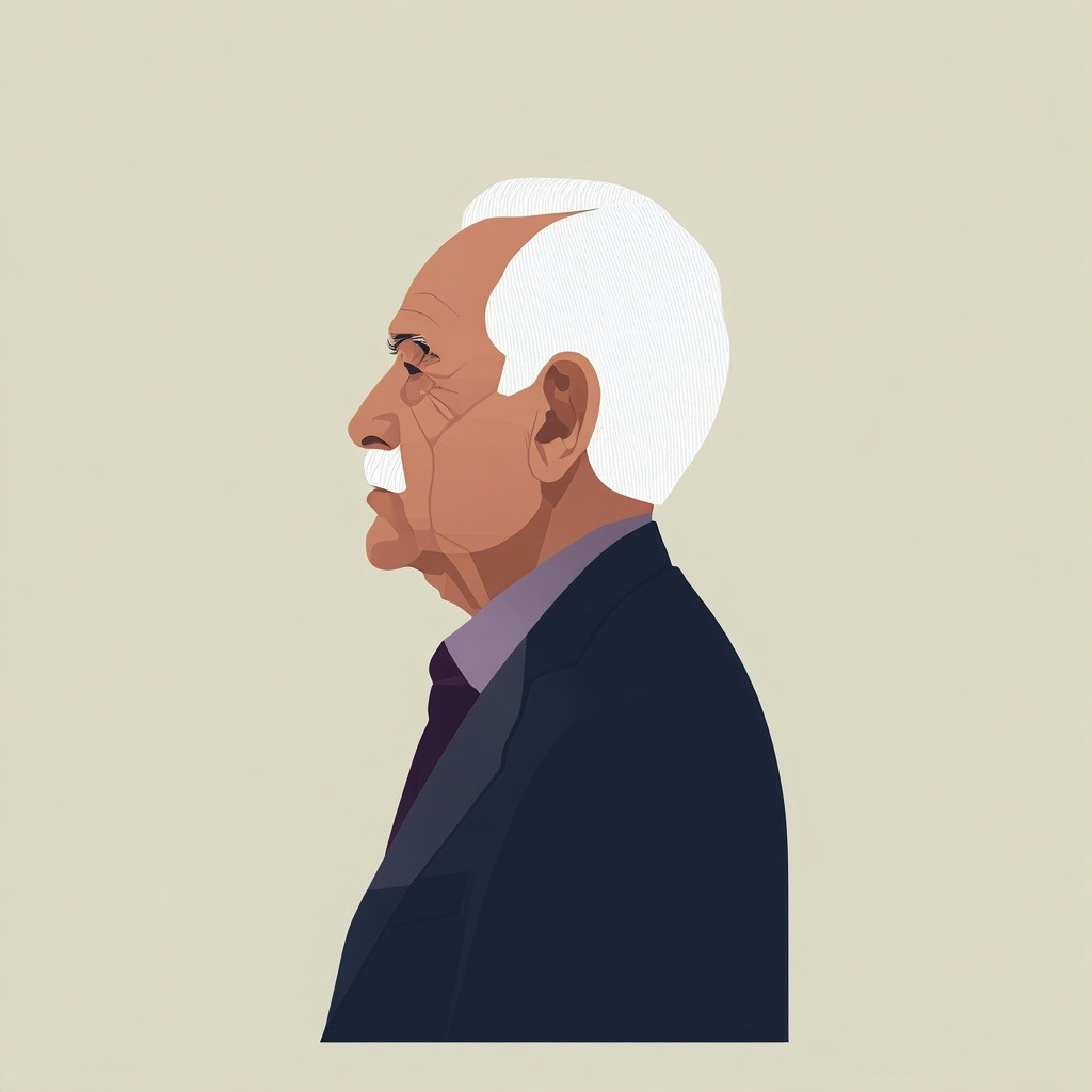 left side profile avatar 2 dimensional flat art of an older man